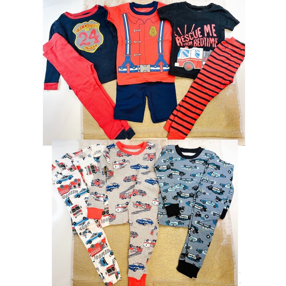 CARTERS Toddler Boy 1st Responder Firefighter/Police Pajama Sets Bundle (x6) 3T